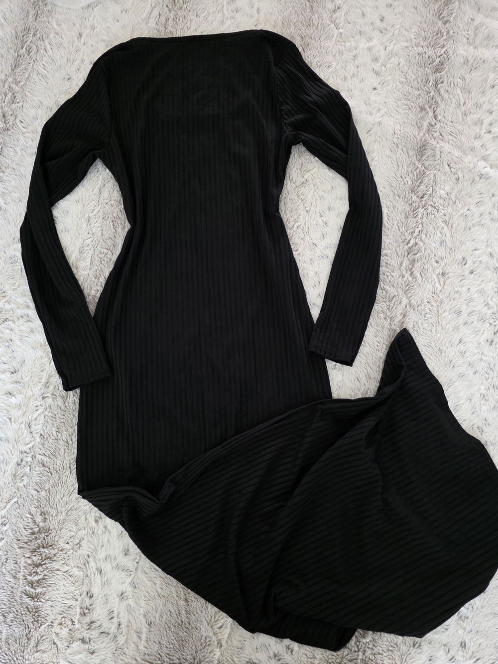 Black Ribbed Long Sleeve Maxi Column Dress - 8 - Picture 2 of 5